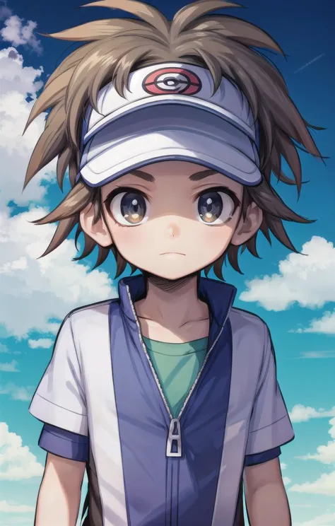 1 boy,more details in eyes,cute,looking at viewer, adorabel boy,cute face,details sky,handsome,young,juvenile,((masterpiece:1.4,best quality)),multiple details,colorful hair,eyeshadow,sfw,   nate \(pokemon\),visor
 <lora:NateLora:0.6>