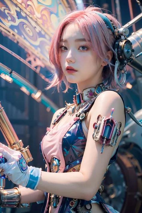 (masterpiece, top quality, best quality, official art, beautiful and aesthetic:1.2),(1girl:1.4),upper body,([pink|blue] hair:1.5),extreme detailed,(fractal art:1.3),(colorful:1.5),highest detailed,(Mechanical modification:1.5),
<lora:Aheye4EVE_V1-04:1>