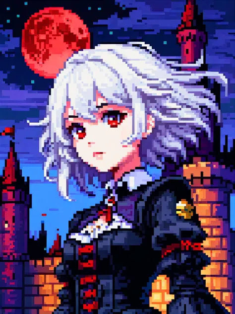 pixel art, ((masterpiece)), (((best quality))), ((ultra detailed)), (illustration), (dynamic angle), night, ((floating)), (paint), ((disheveled hair)), (solo), (1girl), small breast, (((detailed anima face))), ((beautiful detailed face)), collar, (((gothic...