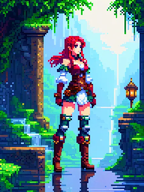 Pixel art fantasy art woman standing, boots