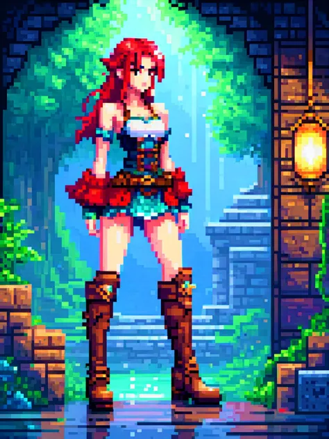 Pixel art fantasía arte mujer de pie, botas