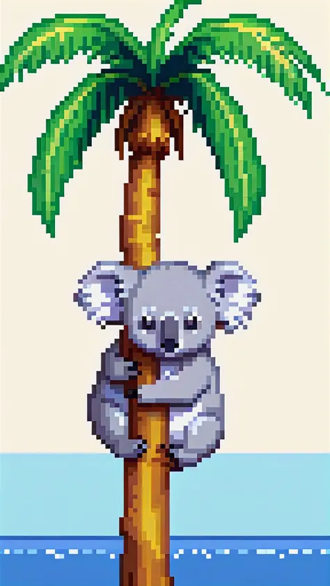 Pixel Art, 8 bit, Koala, Palm Tree left and right,