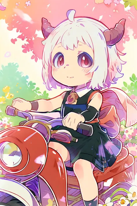 anime girl sitting on a scooter with a cat ears on