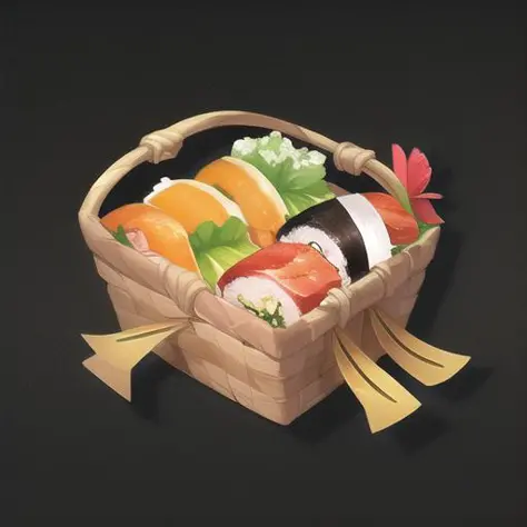 {Sushi in a basket}, cartoon, flower, game icon (masterpiece)