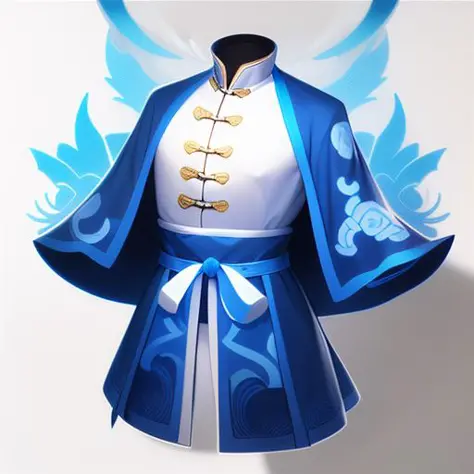 a piece of clothing, Chinese style, patterns a paper model of a blue and white robe with a blue ribbon around it's neck and a white and blue ribbon around its neck, gradient, game icon,Game ICON, masterpieces, HD
Transparent background, 3D rendering
2D, Bl...