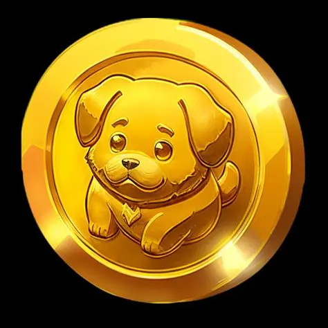 A gold coin with an dog on it, (masterpiece, top quality,best quality, official art, beautiful and aesthetic:1.2), Game ICON, masterpieces, HD Transparent background, Blender cycle, Volume light, No human, objectification, fantasy, Negative prompt, best qu...