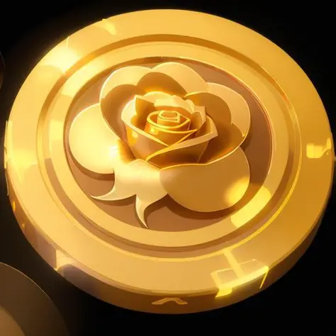 one icon.A coin with an engraved rose on it,A gold coin with an engraved rose on it,(masterpiece, top quality, best quality, official art, beautiful and aesthetic:1.2),Game ICON, masterpieces, HD Transparent background, 3D rendering 2D, Blender cycle, Volu...