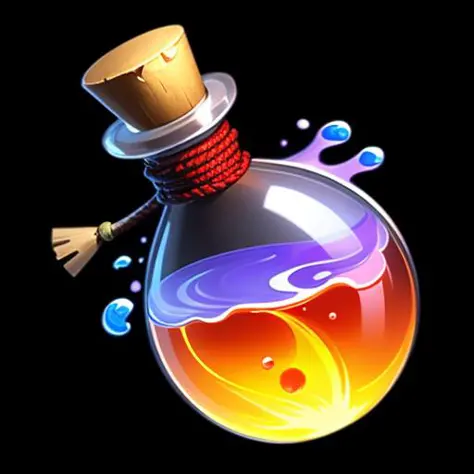 (masterpiece),(best quality),(ultra-detailed),a bottle, Splash, water, cool, burning, rainbow colors,Splash, water, cool, burning, rainbow colors,gems, rope,reasonable structure, black
bottom, high definition, game icon,Chinese pattern, 
Chinese style,(2d ),black background <lora:bottle:0.4>
