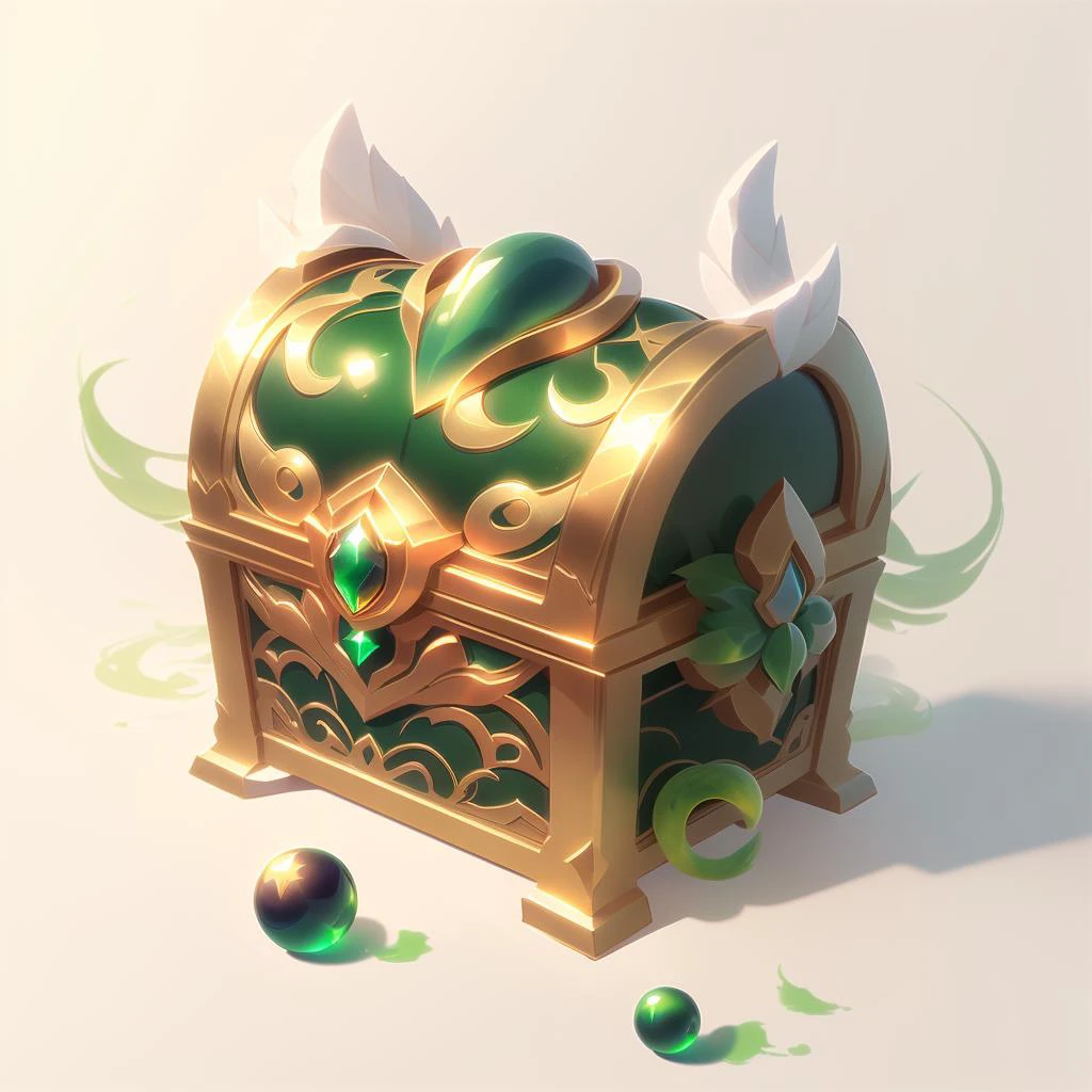 (Masterpiece, Top Quality, Best Quality, Official Art, Beauty of Beauty :1.2), (8k, Best Quality, Masterpiece :1.2), (((white background,)))
(item/baoxiang), Fantasy, there is a treasure chest in the shape of a green ball, (tail), 
