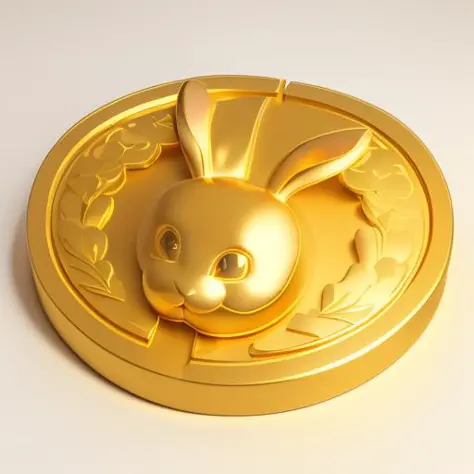 A gold coin,(an rabbit on coin:1.25),(Pure Gold:1.1),(cartoon,3d:1.3),(masterpiece, top quality,best quality, official art, beautiful and aesthetic:1.2),Game ICON,HD Transparent background,Volume light,No human,fantasy,best quality,,game coin, <lora:coin:0...