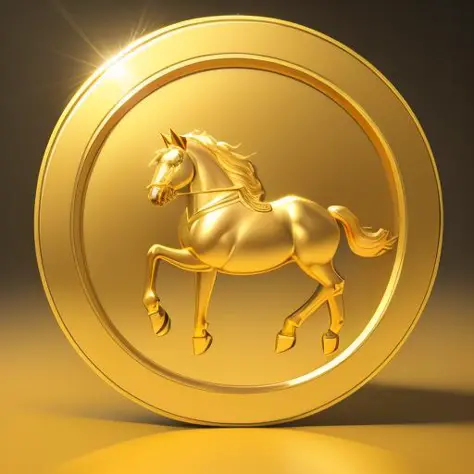 A gold coin,(an horse on coin:1.25),(Pure Gold:1.1),(cartoon,3d:1.3),(masterpiece, top quality,best quality, official art, beautiful and aesthetic:1.2),Game ICON,HD Transparent background,Volume light,No human,fantasy,best quality,,game coin, <lora:coin:0....