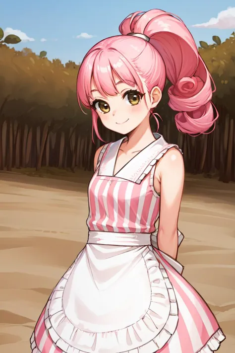 anime girl in a pink and white dress standing in a field