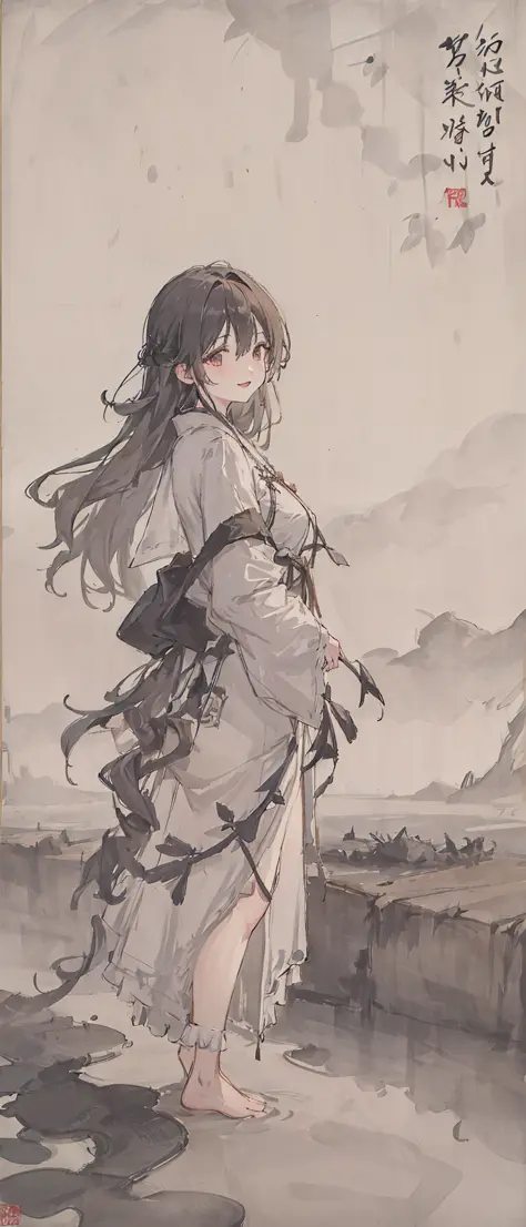 ((4k,masterpiece,best quality)), shuimobysim, traditional chinese ink painting, lotus,  hanfu, maxiskit, dress conservatively
1girl, solo, long blue hair, smile, standing, feet in the water, barefoot,
 <lora:Moxin_Shukezouma11:0.7> <lora:Moxin_10:0.3> <lor...