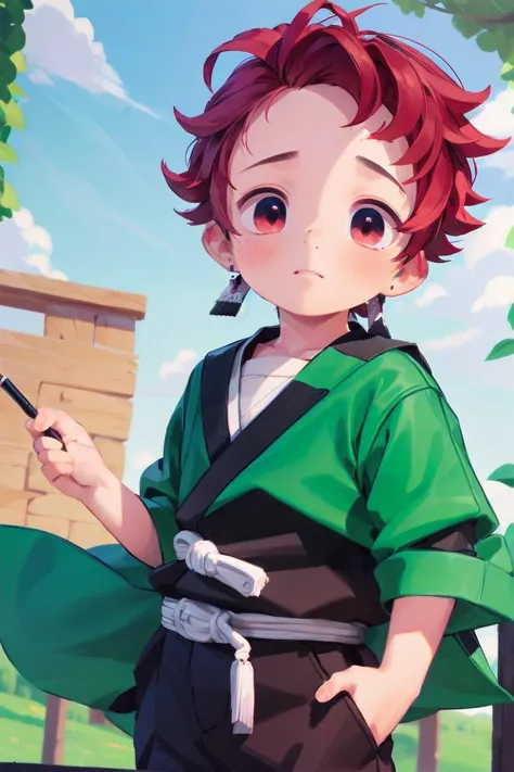 a cartoon image of a boy with red hair holding a stick