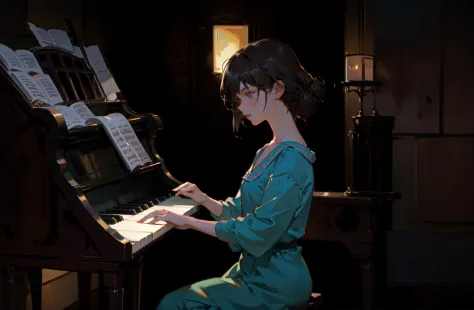 uma pintura de uma menina tocando piano, a fotorrealista painting by Mandy Jurgens, deviantart, arte figurativa, pintura detalhada, fotorrealista, obra de arte
