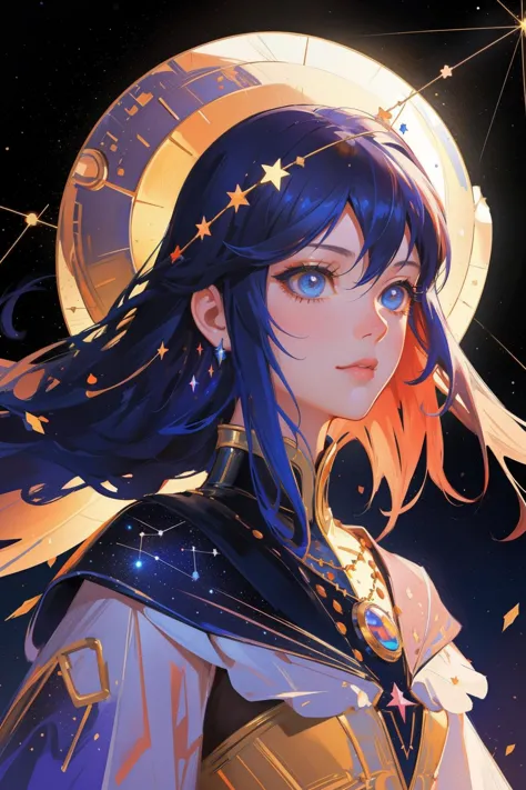 a woman with long hair and a star crown on her head