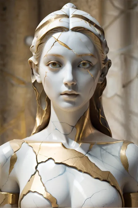<lora:kintsugi:1.0>, marble statue of a woman, kintsugi || masterpiece, perfect quality, sharp focus, shallow depth of field, 8k