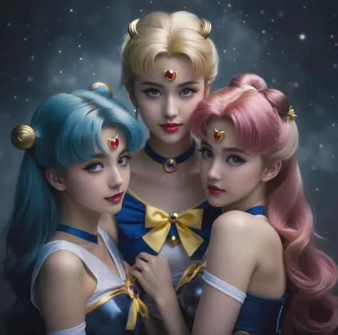 the sailor moon, Sailor Moon style, Beautiful,  moon princess, blond-haired princess, portrait of magical girl,