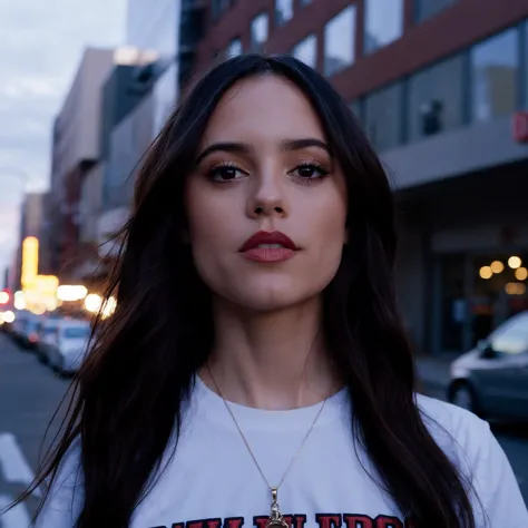 arafed woman with long dark hair wearing a white shirt