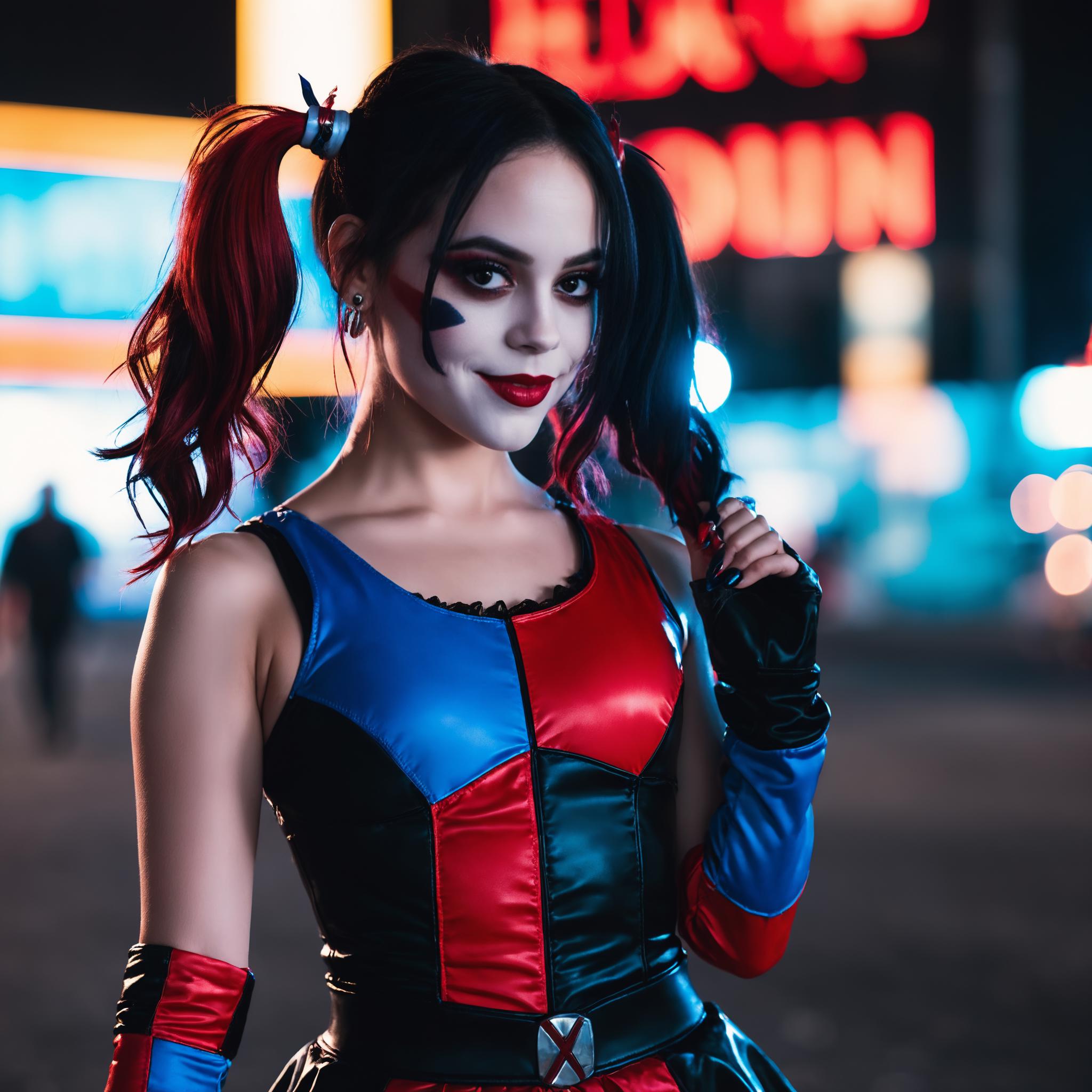 Araffe dressed as harley quinn quinn in a street - SeaArt AI