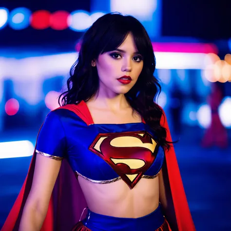 cinematic photo professional fashion close up photography of a beautiful ((((ohwx woman)))) dressed in a super girl Cosplay,(bru...