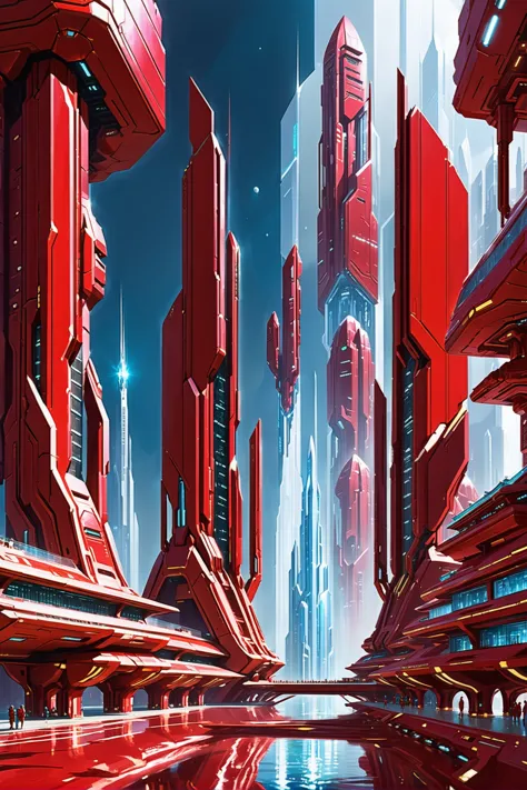 shimmering light crimson, buildings, scifi, a techno-optimist scifi topia outside of time, masterpiece, by Lin Chen<lora:EnvyBetterHiresFixXL01:0:hr=1><lora:EnvyCrystalXL01:3>