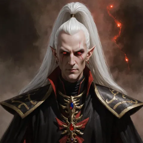 a man with white hair and a red and black outfit