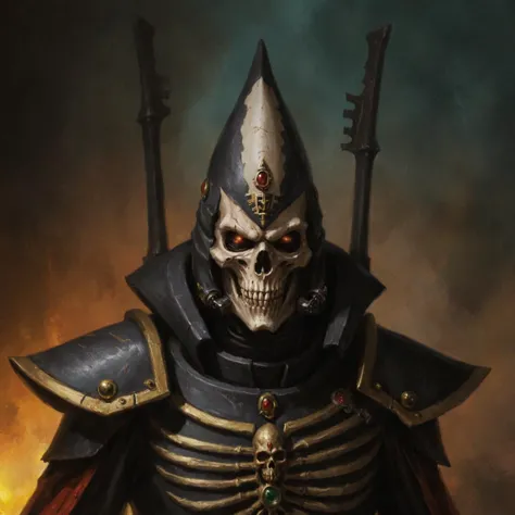 a close up of a skeleton in a helmet and armor