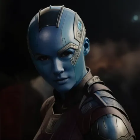 a close up of a person in a blue suit with a helmet