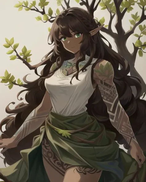 ((best quality)), ((highly detailed)), masterpiece, (detailed eyes, deep eyes), (1girl), cowboy shot, (dryad), (((plant_hair:2, ...