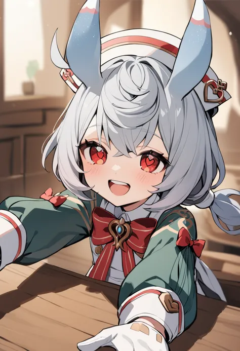 a close up of a person with a cat ears and a bow