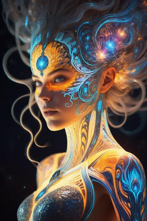 (in ARTIST style:1.4), (masterpiece:1.2), (female sentient cloud being, wispy form composed of swirling stardust and nebula gas, attire a symphony of celestial bodies galaxies draped like scarves, comets as sashes, rendered in a cosmic abstract style with swirling brushstrokes, wearing unique Avant-garde masterpiece attire and headdress:1.1), (bathed in the diffused glow of a neutron star, set against the backdrop of a colliding galaxies fiery tendrils of energy weaving between them, Background is Deep space with a churning vortex of color and light:1.1), (hyperdetailed:1.1), (intricate details:1.0), (Refined details:1.1), (best quality:1.1), highly detailed textures, (very stylish detailed modern haircut, mesmerizing detailed radiant face, mesmerizing detailed beautiful eyes:1.2)
<lora:envyStarlight_v10:0.9>, vibrant colors,
<lora:EnvyBetterHiresFixXL01:1.0>,