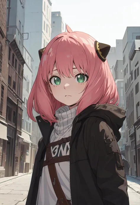 a close up of a person with pink hair and a cat ear