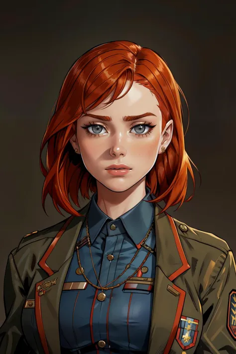 ,cherrynobodysd15,1girl,collared shirt ,realistic,, closed mouth,short hair ,military shirt formal, looking at viewersuit, milit...