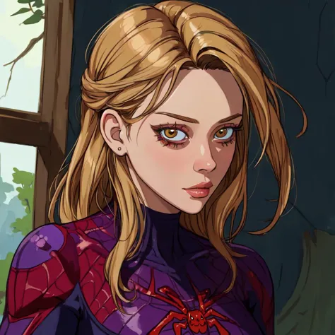 ((masterpiece,best quality,absurdres,beautiful,aesthetic,detailed,cell shading)), No-one19 a woman, woman wearing a spider woman...