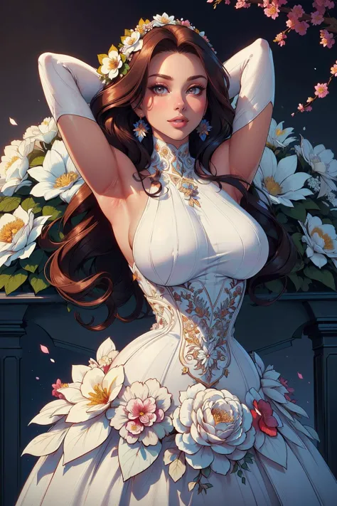 ((obra maestra, mejor calidad, edgCalidad)),brazos detrás de la cabeza,edgASA1,(sonrisa:0.5)
bordePétalo, una mujer con un vestido hecho de pétalos de flores ,wearing bordePétalo,fondo del jardin
