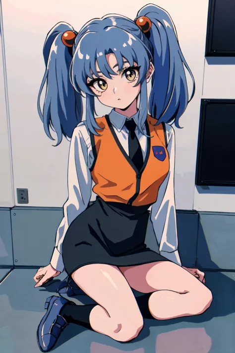 anime girl sitting on the floor with her legs crossed