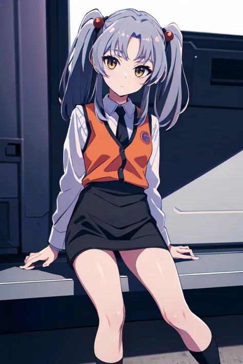 anime girl sitting on a bench with her legs crossed