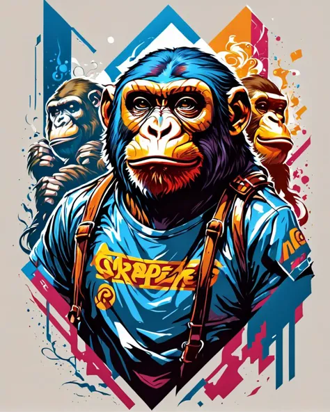 stylized by Donato Giancola, Tshirt_Design_Concept of a Ape Out, Fujicolor, <lora:Tshirt_Design_Concept_V1:1> amazing quality