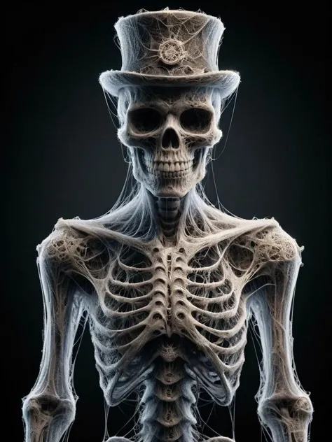 award winning photograph of a skeleton with cold grin made of ais-cbwbs in wonderland, magical, whimsical, fantasy art concept, ...