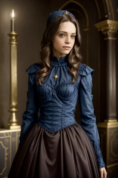 JanVanEyck, 30 year old opt-lyndsyfonseca2010s <lora:opt-lyndsyfonseca2010s:1>, dark brown hair, blue eyes