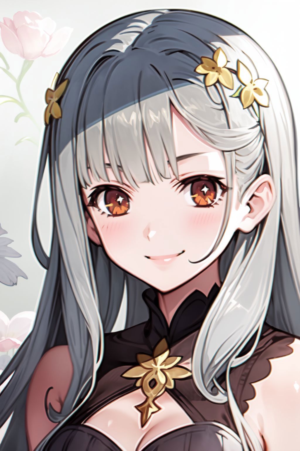 Anime girl with long gray hair and a black dress - SeaArt AI