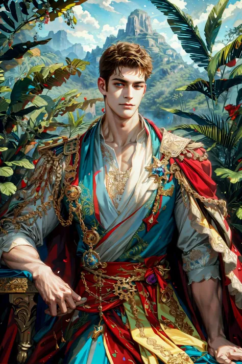 (absurdres, highres, ultra detailed), 1 male, adult, handsome, tall muscular guy, broad shoulders, intricate details, colorful, ...