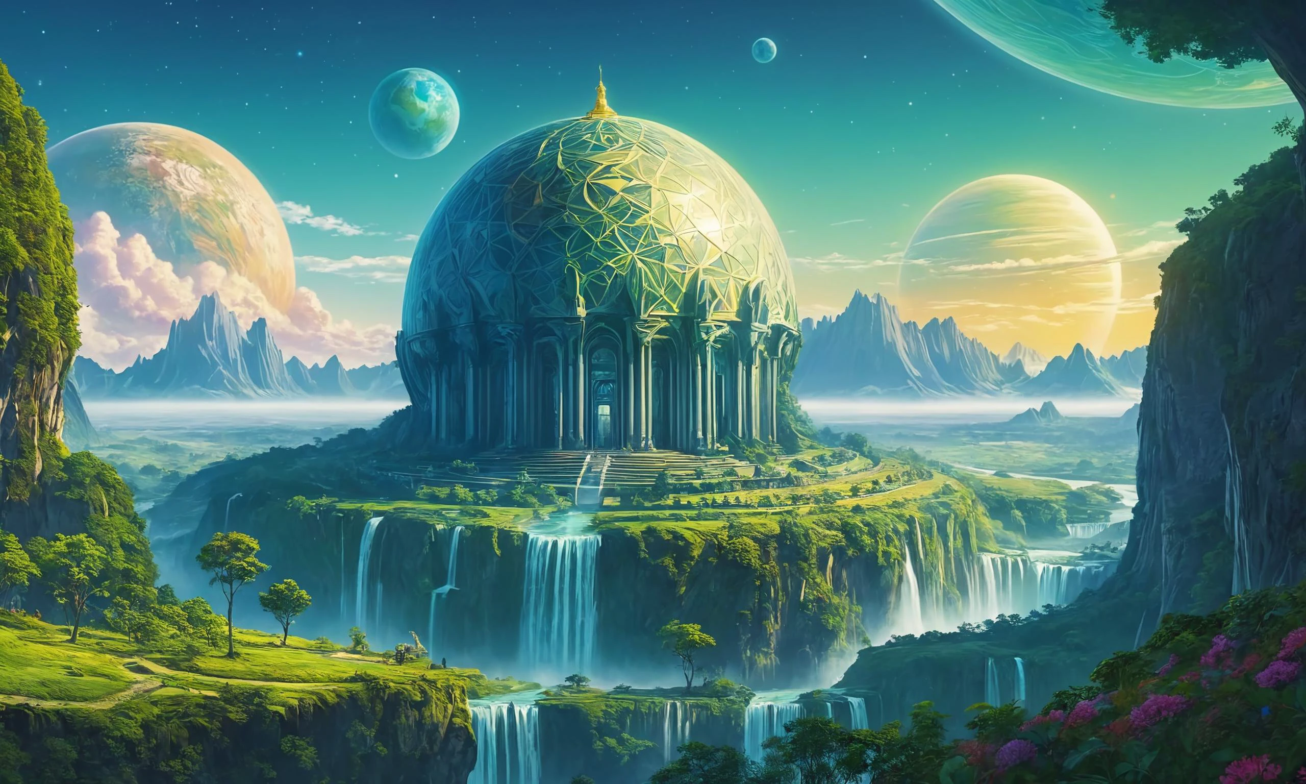 Beautiful detailed digital illustration of a AI-governed planet enforcing utopian order Dreamyvibes Artstyle, Global illumination