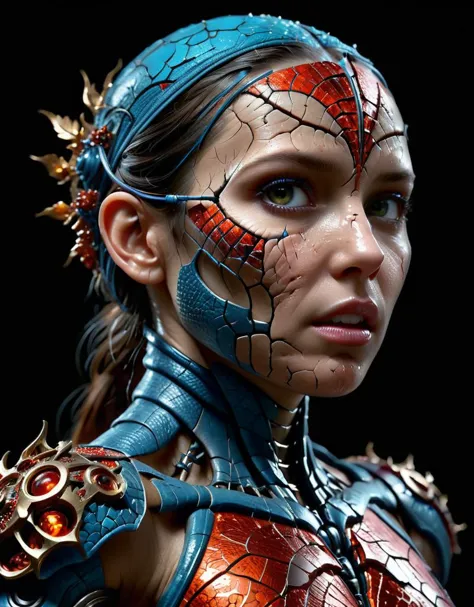 a close up of a woman with a spider - man face paint