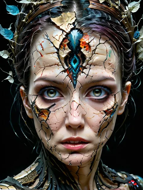 krawcked_skn,lady of the darkness, oil paint by Carne Griffiths and WLOP, vintage Images, intricate, cinematic lighting, highly detailed, smooth, sharp focus, uncanny eyes, the feeling of mystery, Anna Dittmann style, grim masterwork by head of prompt engineering <lora:hyperkraximalism:0.5> <lora:krawcked_skn:0.85>