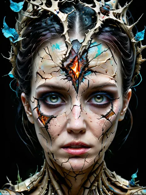 krawck_skn,dama de la oscuridad, pintura al óleo de Carne Griffiths y WLOP, Imágenes antiguas, Intrincado, iluminación cinematográfica, muy detallado, Liso, enfoque nítido, ojos inquietantes, el sentimiento de misterio, Estilo Anna Dittmann, obra maestra sombría del jefe de ingeniería de prompts 