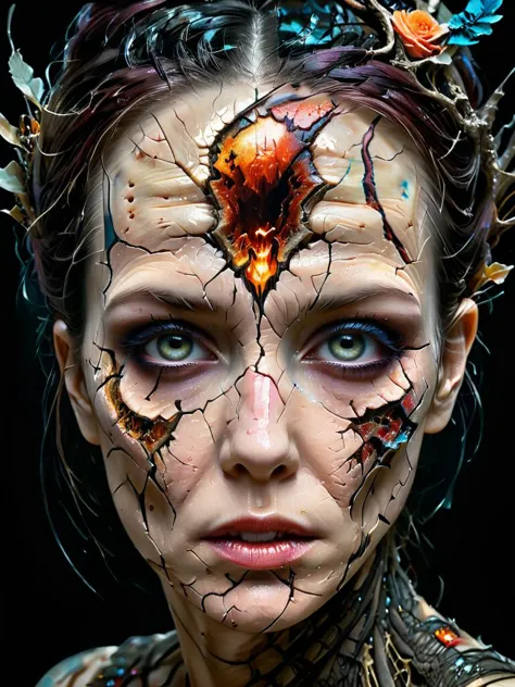 krawck_skn,dama de la oscuridad, pintura al óleo de Carne Griffiths y WLOP, Imágenes antiguas, Intrincado, iluminación cinematográfica, muy detallado, Liso, enfoque nítido, ojos inquietantes, el sentimiento de misterio, Estilo Anna Dittmann, obra maestra sombría del jefe de ingeniería de prompts 