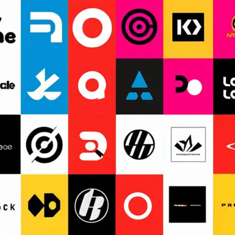 small collection of different logos on a white background, punk-rock theme, colorful, computer graphics, graphic logos in international typographic style, logomarks, Jean Arp