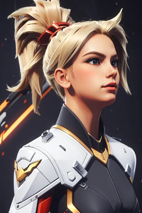 (masterpiece, best quality),  intricate details, 8k, artstation, wallpaper, official art, splash art, sharp focus,
1girl,     < <lora:mercyOverwatchLORA_v1:0.8> mercy, high ponytail, bodysuit,